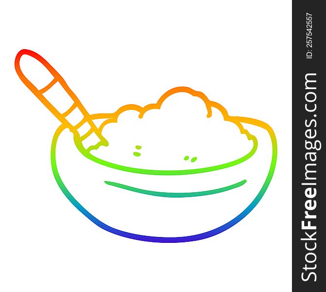 rainbow gradient line drawing of a cartoon bowl of polenta