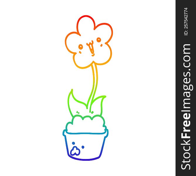 rainbow gradient line drawing of a cute cartoon flower