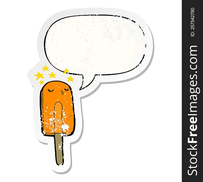 Cartoon Ice Lolly And Speech Bubble Distressed Sticker