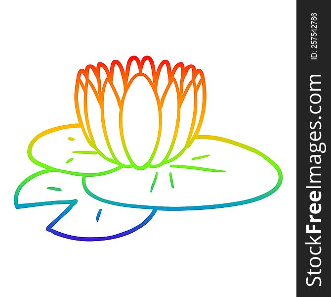 Rainbow Gradient Line Drawing Cartoon Water Lily