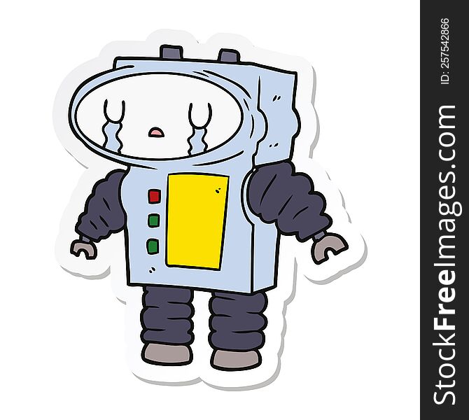 Sticker Of A Cartoon Robot Crying