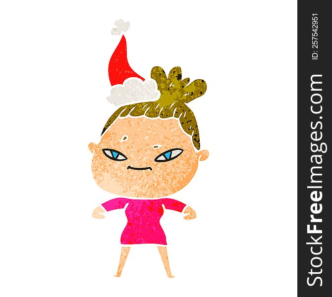 Retro Cartoon Of A Woman Wearing Santa Hat