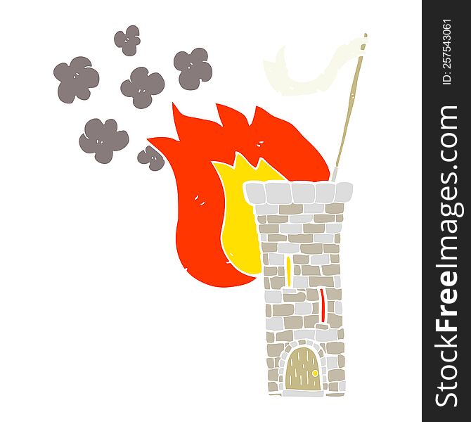 Flat Color Illustration Of A Cartoon Old Castle Tower Waving White Flag