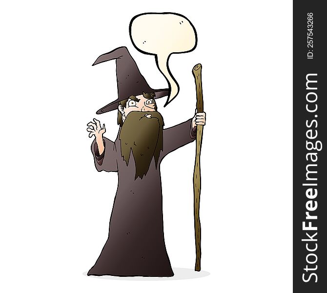 Cartoon Old Wizard With Speech Bubble