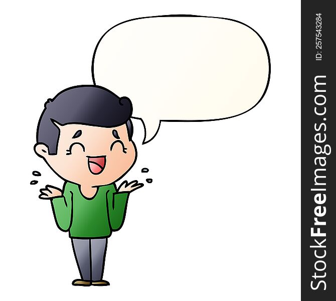 Cartoon Laughing Confused Man And Speech Bubble In Smooth Gradient Style