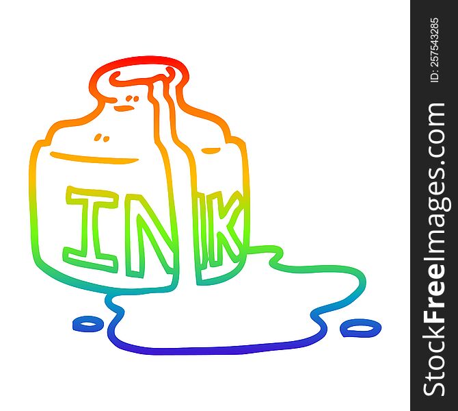 rainbow gradient line drawing of a cartoon spilled ink bottle