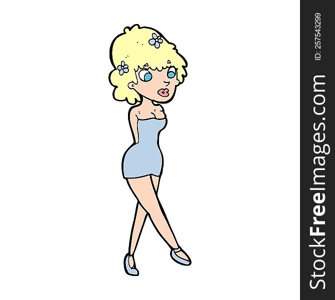 Cartoon Woman Posing In Dress