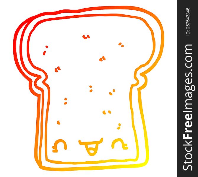 Warm Gradient Line Drawing Cute Cartoon Slice Of Bread