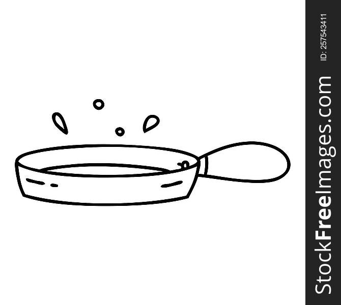 line doodle of a sizzling frying pan. line doodle of a sizzling frying pan