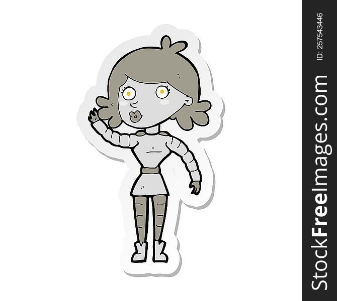 Sticker Of A Cartoon Robot Woman Waving