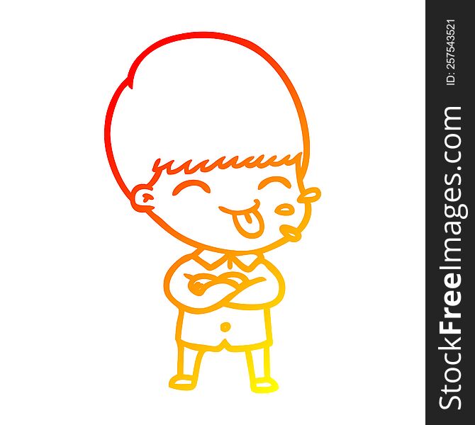 Warm Gradient Line Drawing Cartoon Boy Sticking Out Tongue