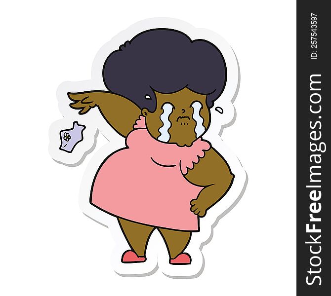 sticker of a cartoon crying woman dropping handkerchief