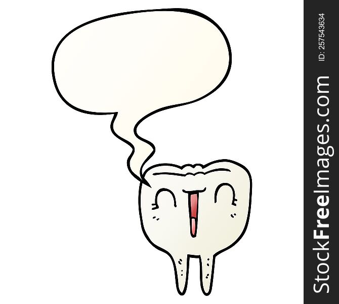 cartoon happy tooth with speech bubble in smooth gradient style