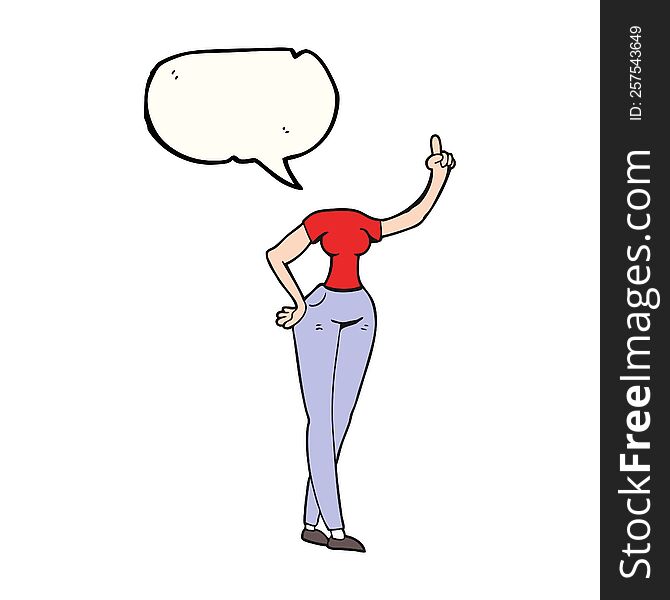 freehand drawn speech bubble cartoon female body with raised hand