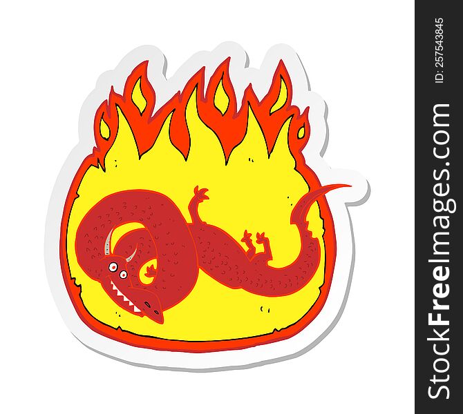 sticker of a cartoon flaming dragon