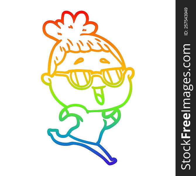 Rainbow Gradient Line Drawing Cartoon Happy Woman Wearing Spectacles
