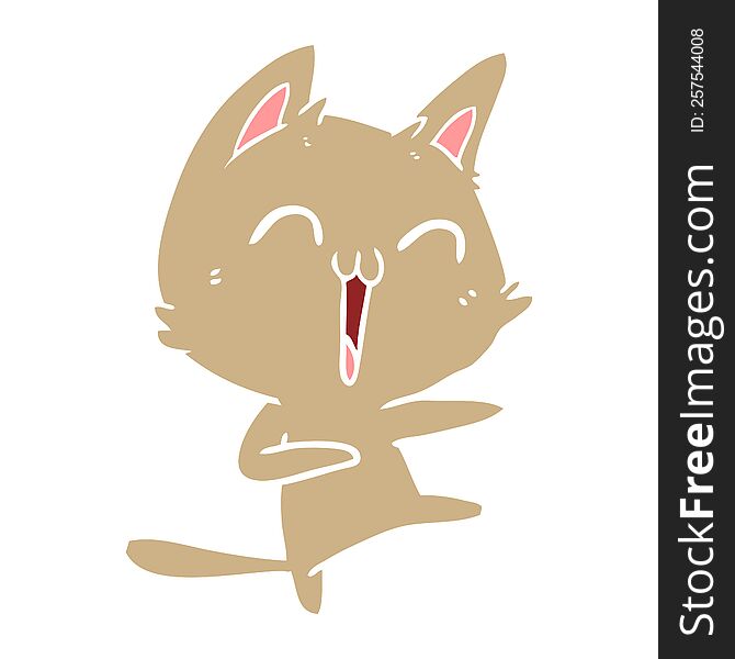 happy flat color style cartoon cat meowing