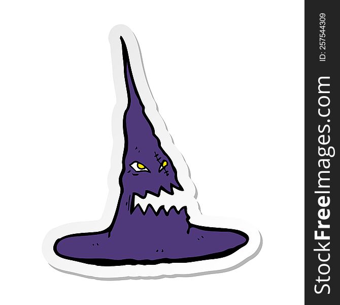 sticker of a cartoon spooky witches hat