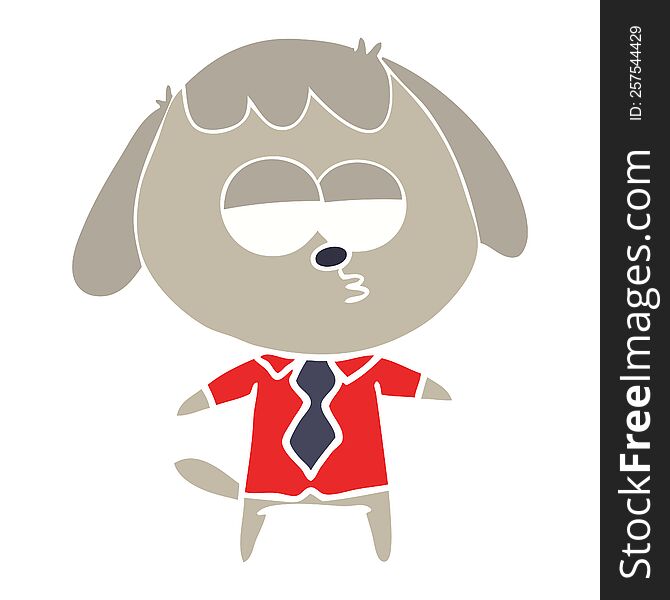 flat color style cartoon bored dog in office clothes