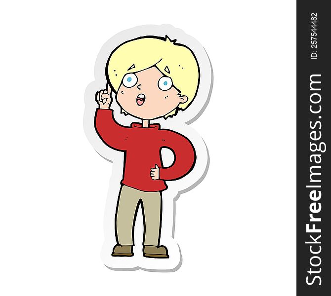 sticker of a cartoon boy with idea