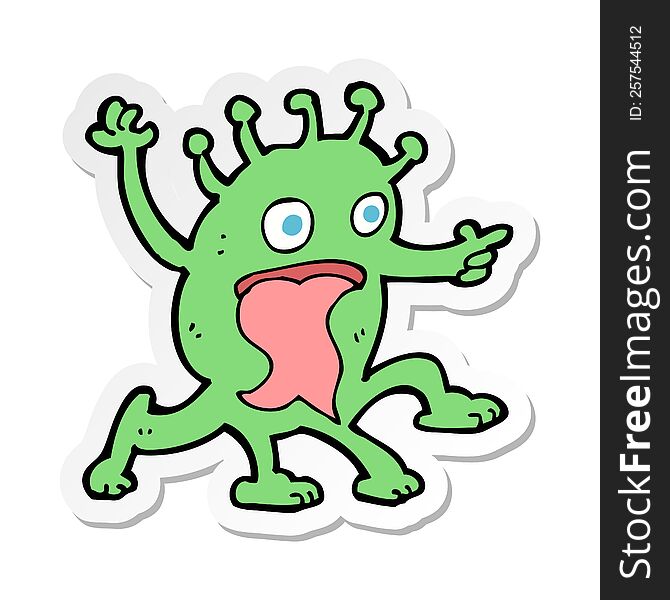 Sticker Of A Cartoon Weird Little Alien