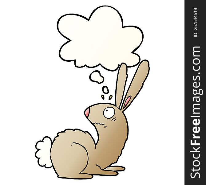cartoon startled bunny rabbit with thought bubble in smooth gradient style