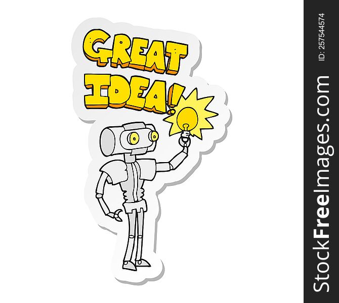 sticker of a cartoon robot with great idea