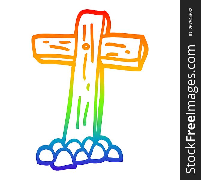 rainbow gradient line drawing cartoon wooden cross