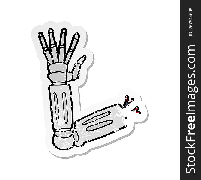 Retro Distressed Sticker Of A Cartoon Robot Arm