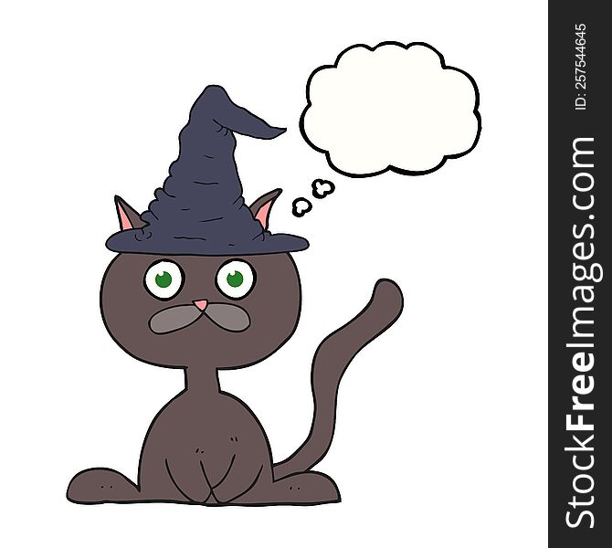 freehand drawn thought bubble cartoon halloween cat