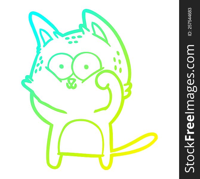 cold gradient line drawing of a cartoon cat being cute