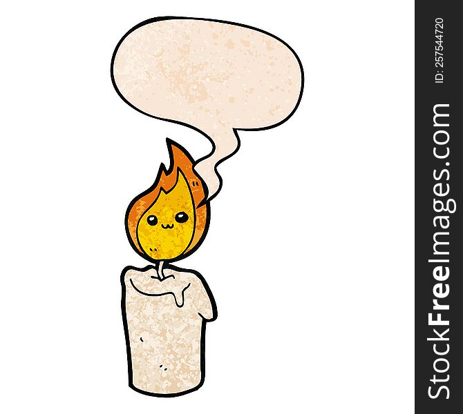 Cartoon Candle Character And Speech Bubble In Retro Texture Style