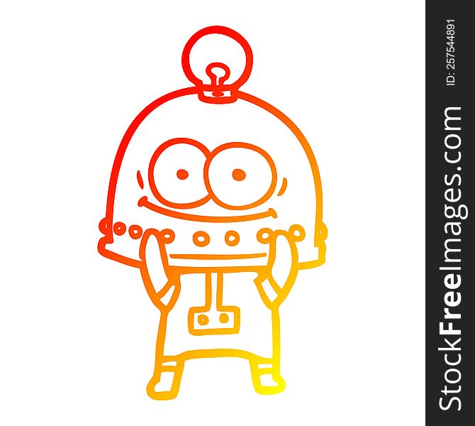 warm gradient line drawing of a happy carton robot with light bulb