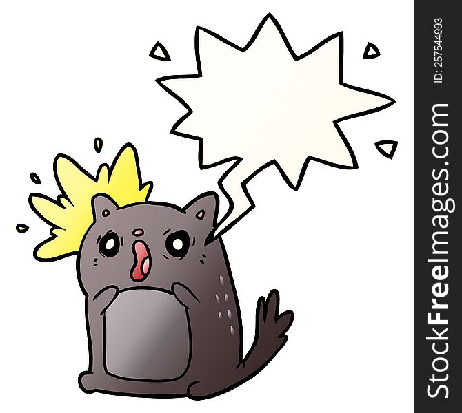 Cartoon Shocked Cat Amazed And Speech Bubble In Smooth Gradient Style