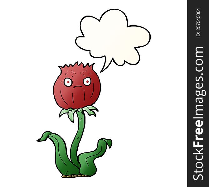 cartoon thistle with speech bubble in smooth gradient style
