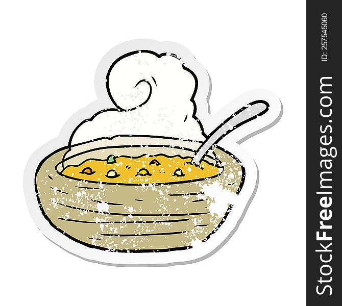 Distressed Sticker Of A Cartoon Bowl Of Hot Soup