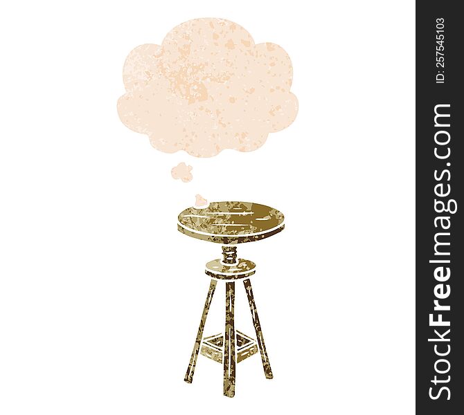 Cartoon Artist Stool And Thought Bubble In Retro Textured Style