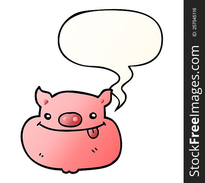 Cartoon Happy Pig Face And Speech Bubble In Smooth Gradient Style