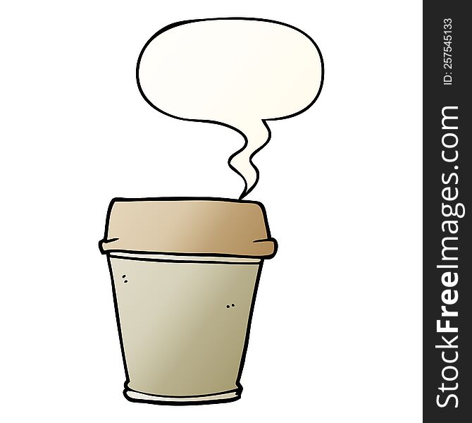 cartoon take out coffee with speech bubble in smooth gradient style