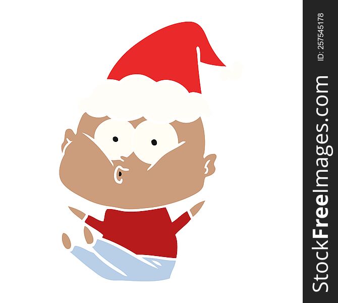 Flat Color Illustration Of A Bald Man Staring Wearing Santa Hat
