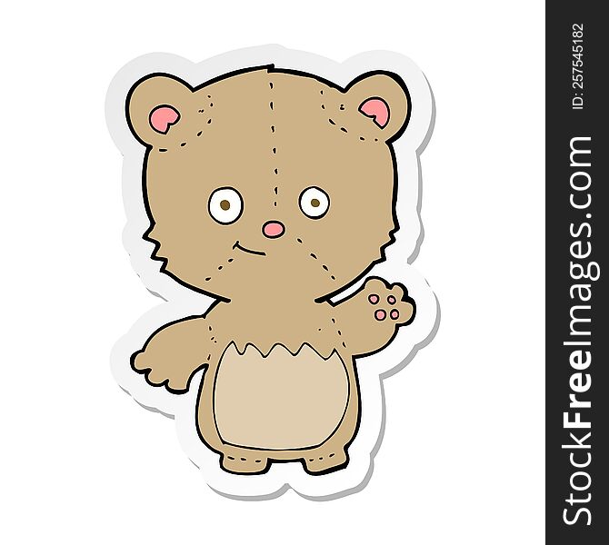 Sticker Of A Cartoon Teddy Bear Waving