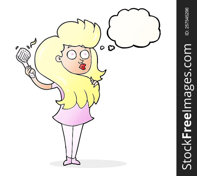 freehand drawn thought bubble cartoon woman brushing hair