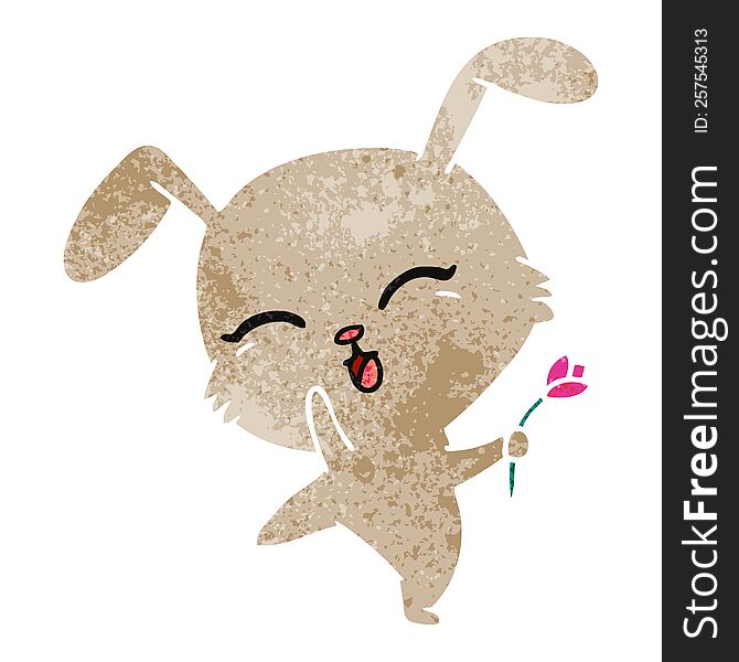 Retro Cartoon Of Cute Kawaii Bunny