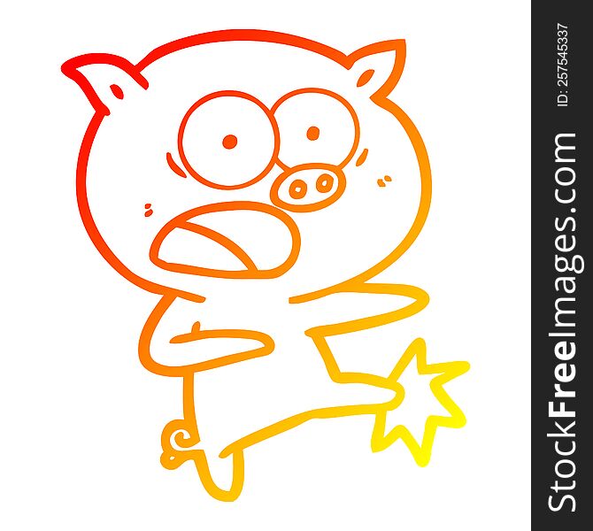 Warm Gradient Line Drawing Cartoon Pig Shouting And Kicking