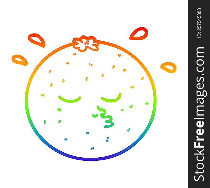 rainbow gradient line drawing of a cartoon orange with face