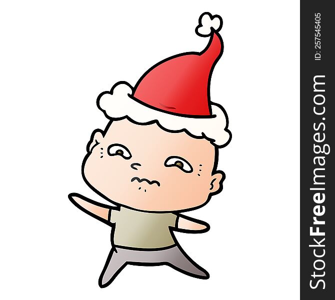 Gradient Cartoon Of A Nervous Man Wearing Santa Hat