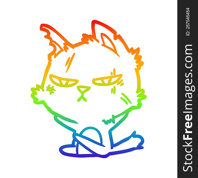 Rainbow Gradient Line Drawing Tough Cartoon Cat