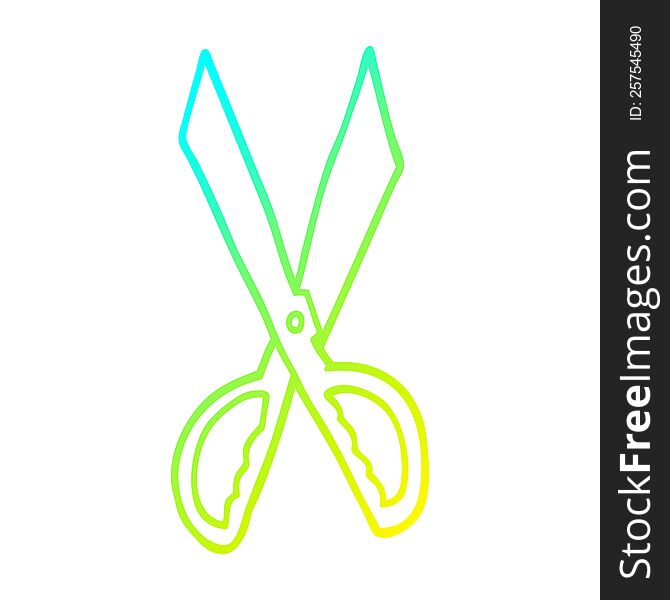 cold gradient line drawing of a cartoon sewing scissors