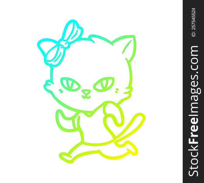 Cold Gradient Line Drawing Cute Cartoon Cat Jogging