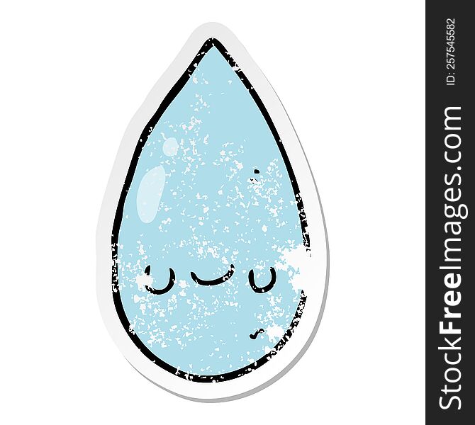 Distressed Sticker Of A Cartoon Cute Raindrop